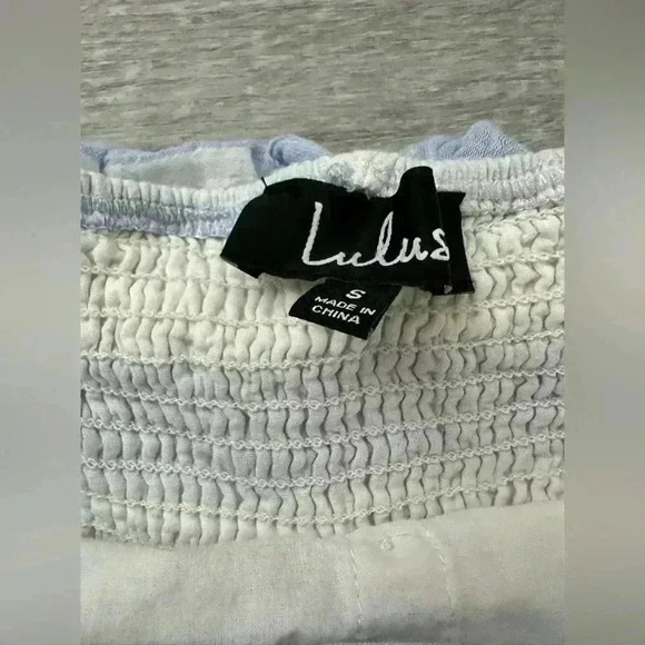 Lulu’s | Cotton Off the Shoulder Blue Ivory Striped Dress | Size Small - Picture 6 of 7